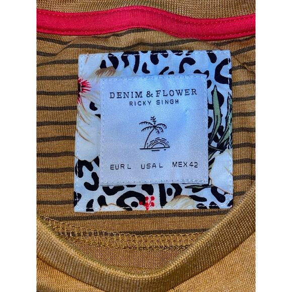 Mens Denim & Flower Ricky Singh Dark Yellow Palm Tree Short Sleeve T-Shirt L - Picture 3 of 6